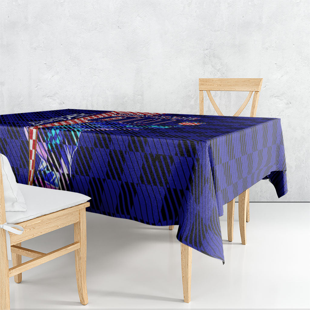 Personalized Croatia Football Tablecloth Checkerboard Graphic - Golden Champion Trophy And Flag