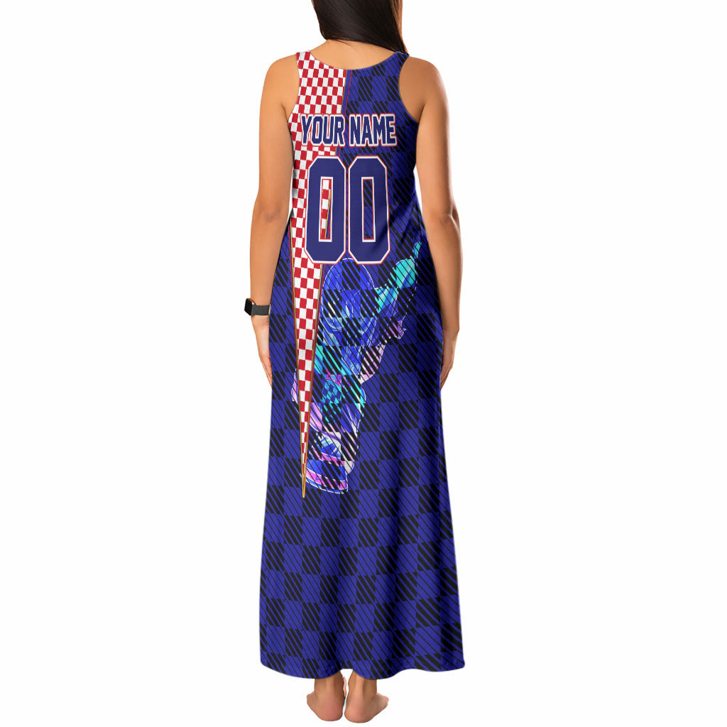 Personalized Croatia Football Tank Maxi Dress Checkerboard Graphic - Golden Champion Trophy And Flag