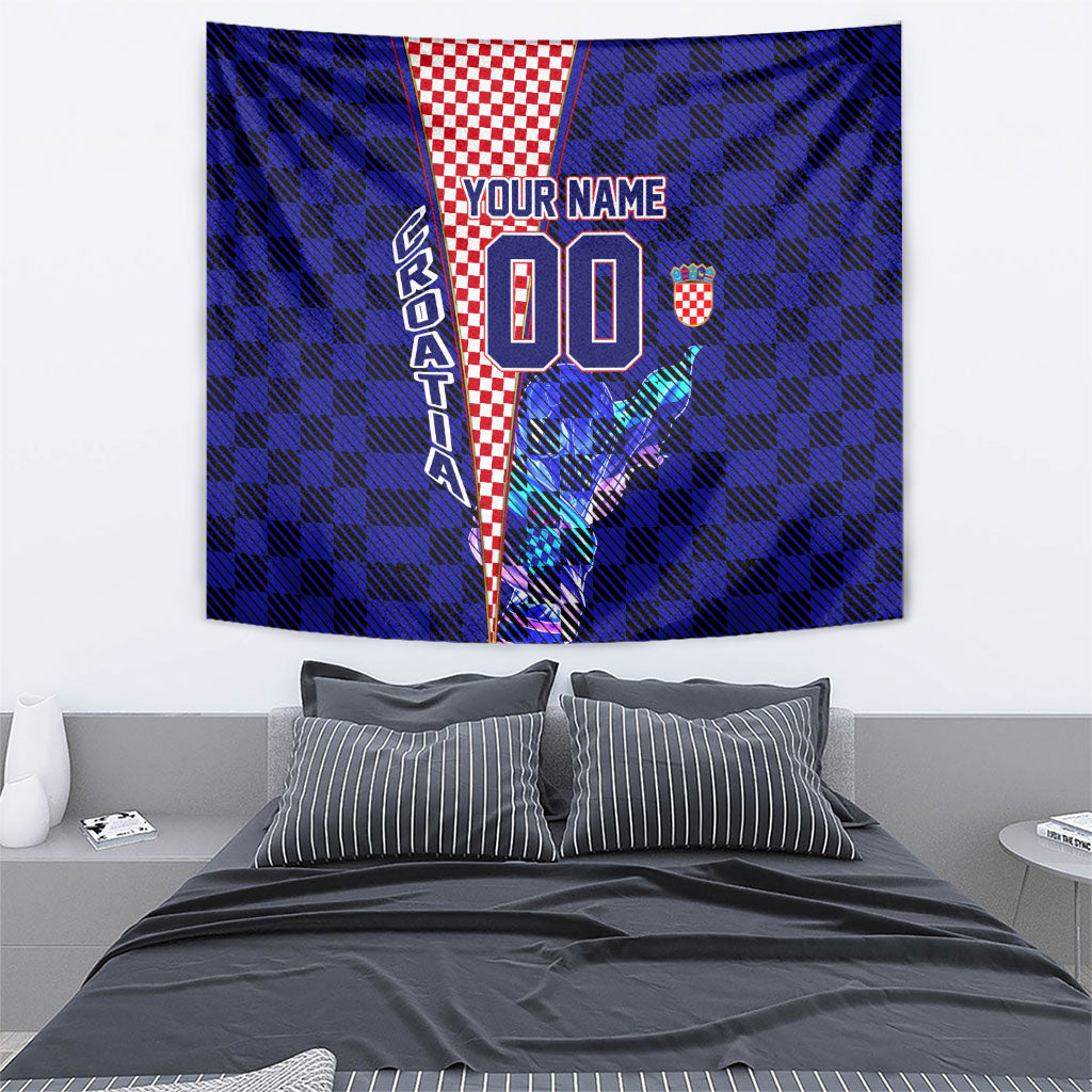 Personalized Croatia Football Tapestry Checkerboard Graphic - Golden Champion Trophy And Flag