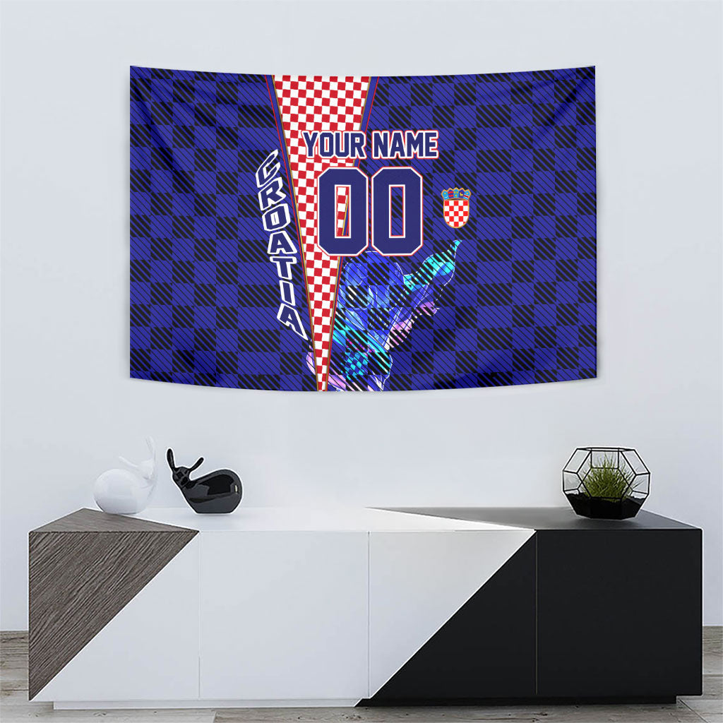 Personalized Croatia Football Tapestry Checkerboard Graphic - Golden Champion Trophy And Flag