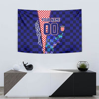 Personalized Croatia Football Tapestry Checkerboard Graphic - Golden Champion Trophy And Flag