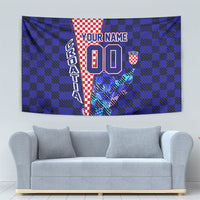 Personalized Croatia Football Tapestry Checkerboard Graphic - Golden Champion Trophy And Flag
