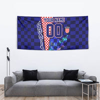 Personalized Croatia Football Tapestry Checkerboard Graphic - Golden Champion Trophy And Flag