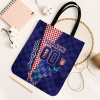 Personalized Croatia Football Tote Bag Checkerboard Graphic - Golden Champion Trophy And Flag