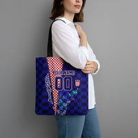Personalized Croatia Football Tote Bag Checkerboard Graphic - Golden Champion Trophy And Flag
