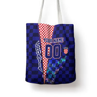 Personalized Croatia Football Tote Bag Checkerboard Graphic - Golden Champion Trophy And Flag