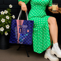 Personalized Croatia Football Tote Bag Checkerboard Graphic - Golden Champion Trophy And Flag
