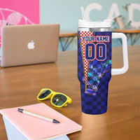 Personalized Croatia Football Tumbler With Handle Checkerboard Graphic - Golden Champion Trophy And Flag