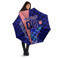 Personalized Croatia Football Umbrella Checkerboard Graphic - Golden Champion Trophy And Flag