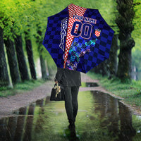 Personalized Croatia Football Umbrella Checkerboard Graphic - Golden Champion Trophy And Flag