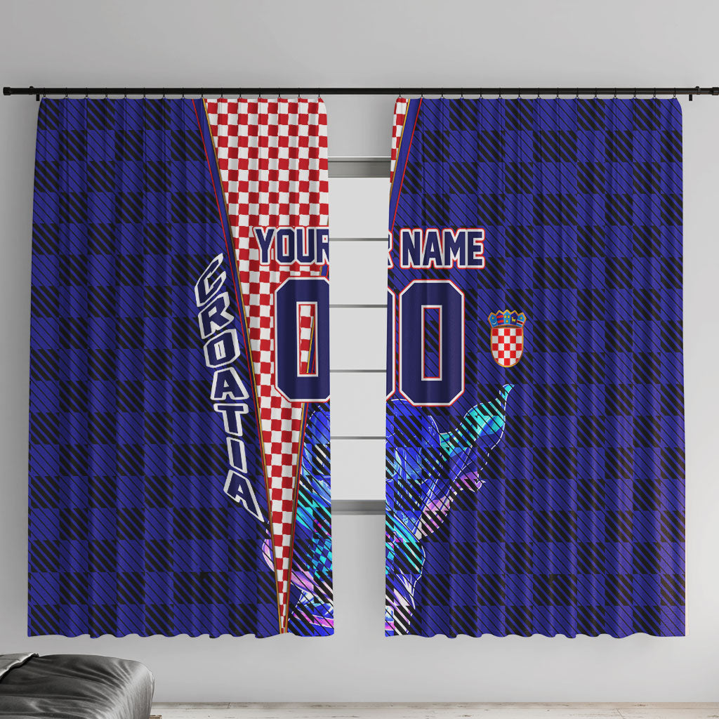 Personalized Croatia Football Window Curtain Checkerboard Graphic - Golden Champion Trophy And Flag