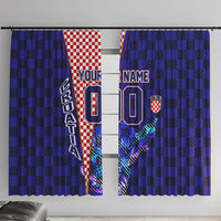 Personalized Croatia Football Window Curtain Checkerboard Graphic - Golden Champion Trophy And Flag