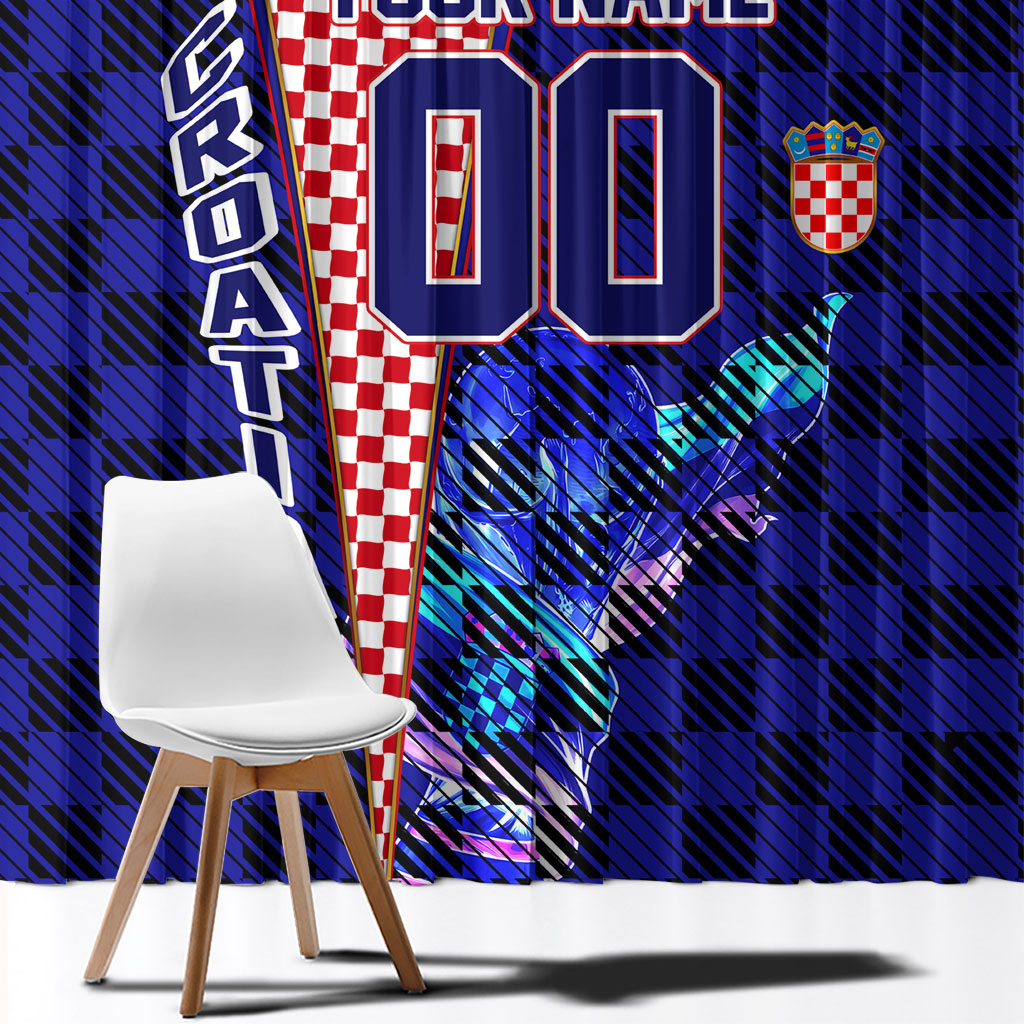 Personalized Croatia Football Window Curtain Checkerboard Graphic - Golden Champion Trophy And Flag