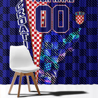 Personalized Croatia Football Window Curtain Checkerboard Graphic - Golden Champion Trophy And Flag