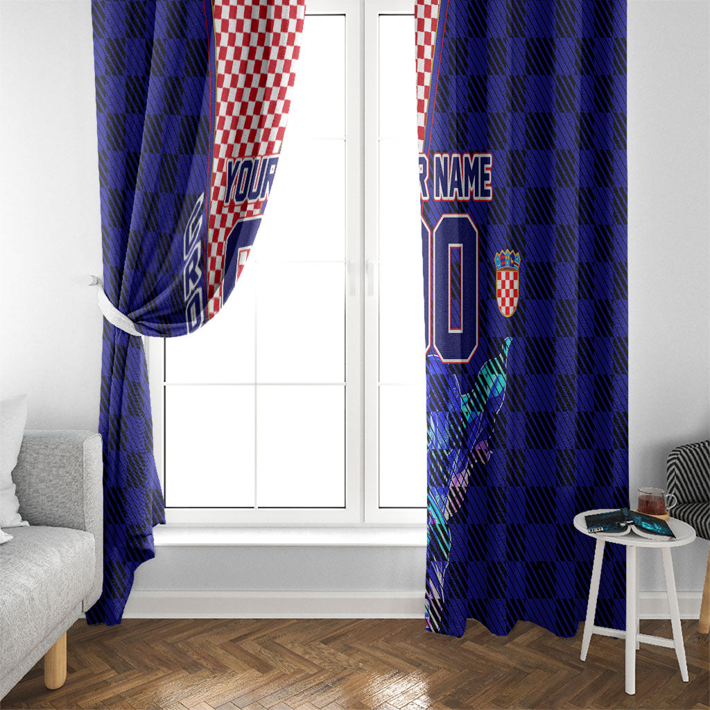 Personalized Croatia Football Window Curtain Checkerboard Graphic - Golden Champion Trophy And Flag