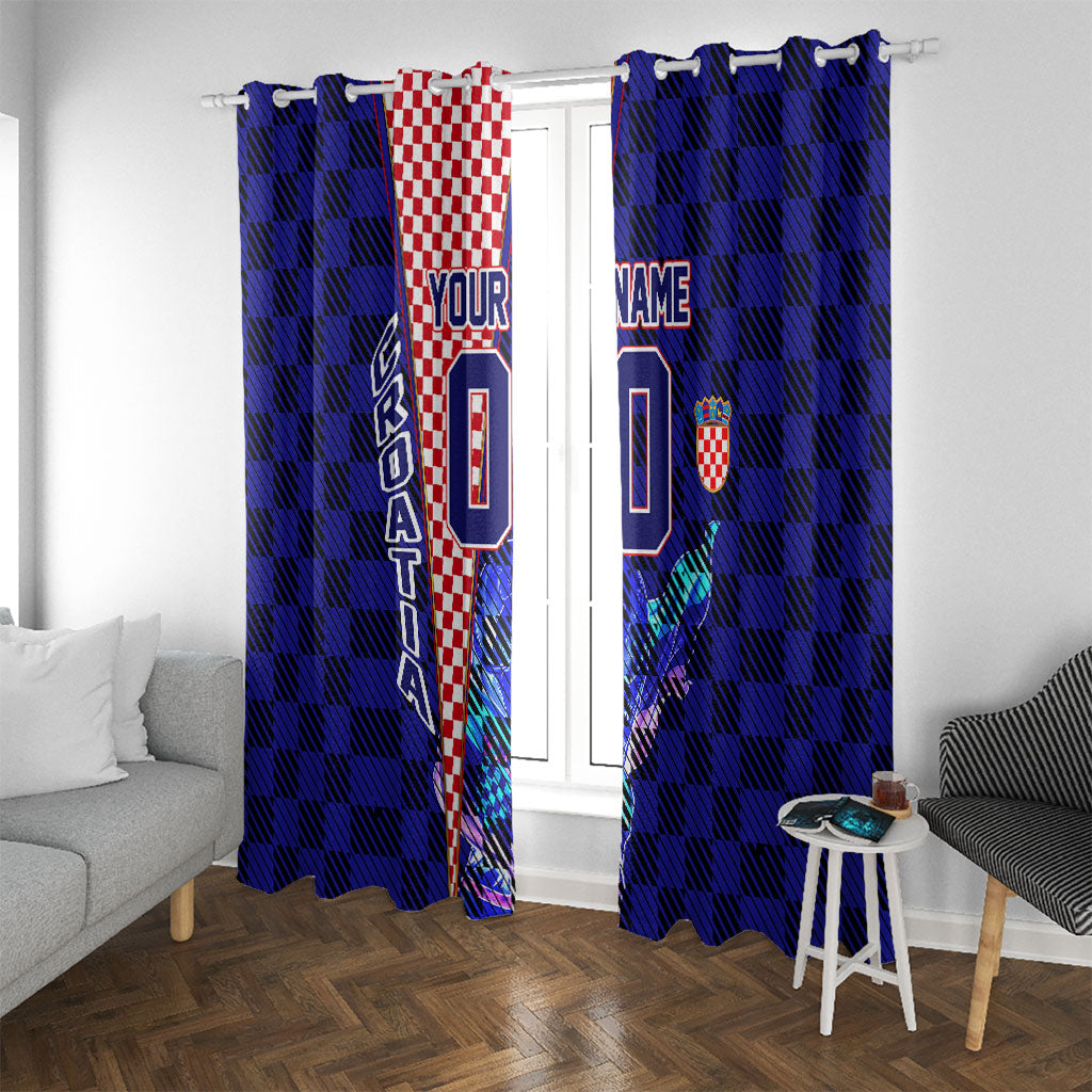 Personalized Croatia Football Window Curtain Checkerboard Graphic - Golden Champion Trophy And Flag