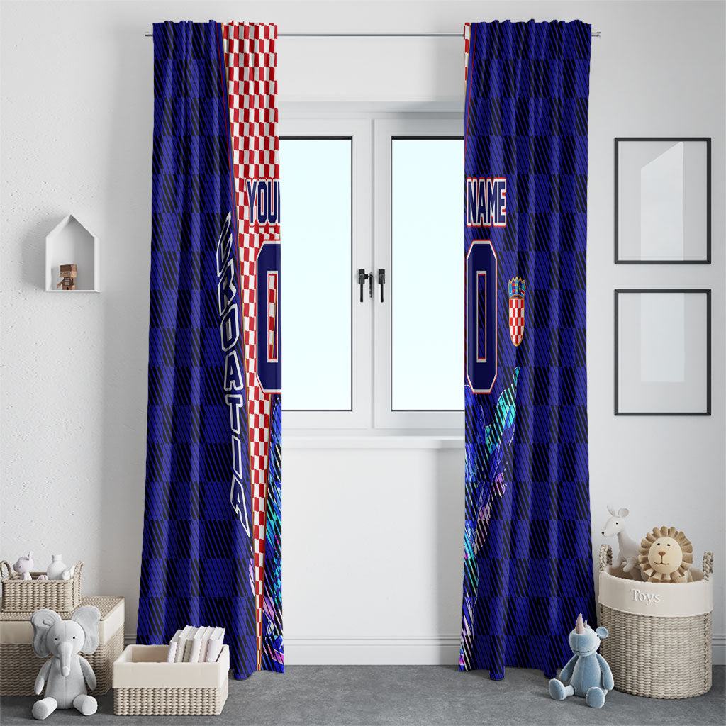 Personalized Croatia Football Window Curtain Checkerboard Graphic - Golden Champion Trophy And Flag