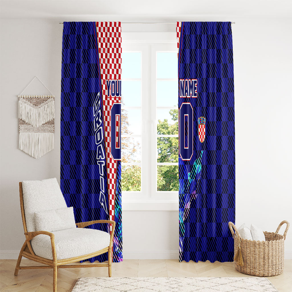Personalized Croatia Football Window Curtain Checkerboard Graphic - Golden Champion Trophy And Flag