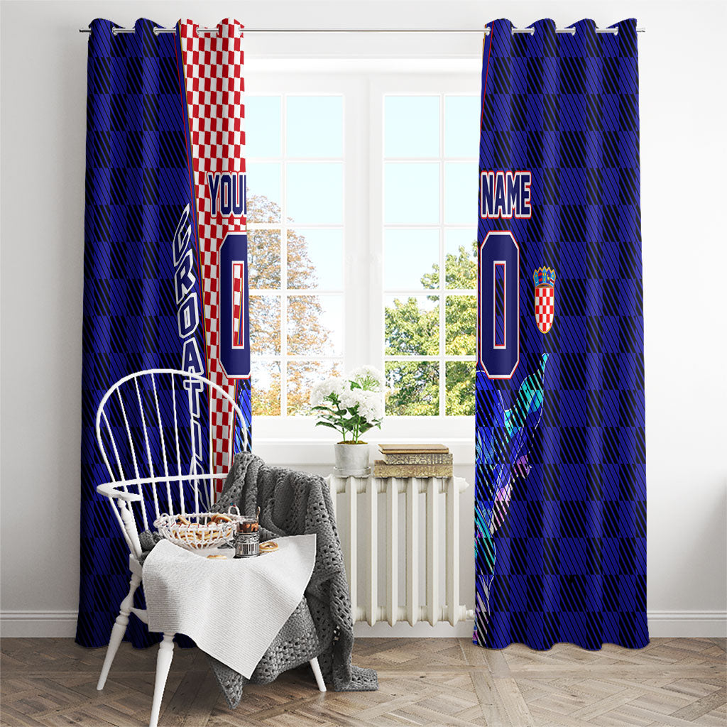 Personalized Croatia Football Window Curtain Checkerboard Graphic - Golden Champion Trophy And Flag