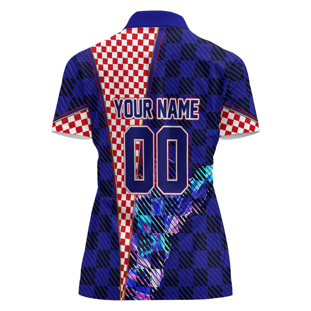Personalized Croatia Football Women Polo Shirt Checkerboard Graphic - Golden Champion Trophy And Flag