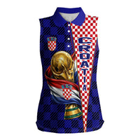 Personalized Croatia Football Women Sleeveless Polo Shirt Checkerboard Graphic - Golden Champion Trophy And Flag