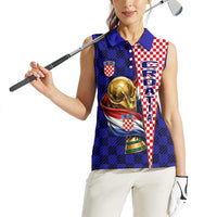 Personalized Croatia Football Women Sleeveless Polo Shirt Checkerboard Graphic - Golden Champion Trophy And Flag