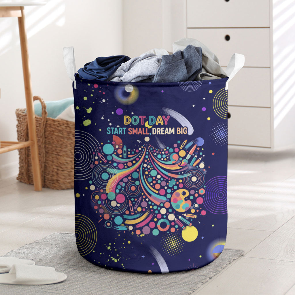 Dot Day Make Your Mark Laundry Basket Colorful Celestial Watercolor Circles And Swirling Polka Dots