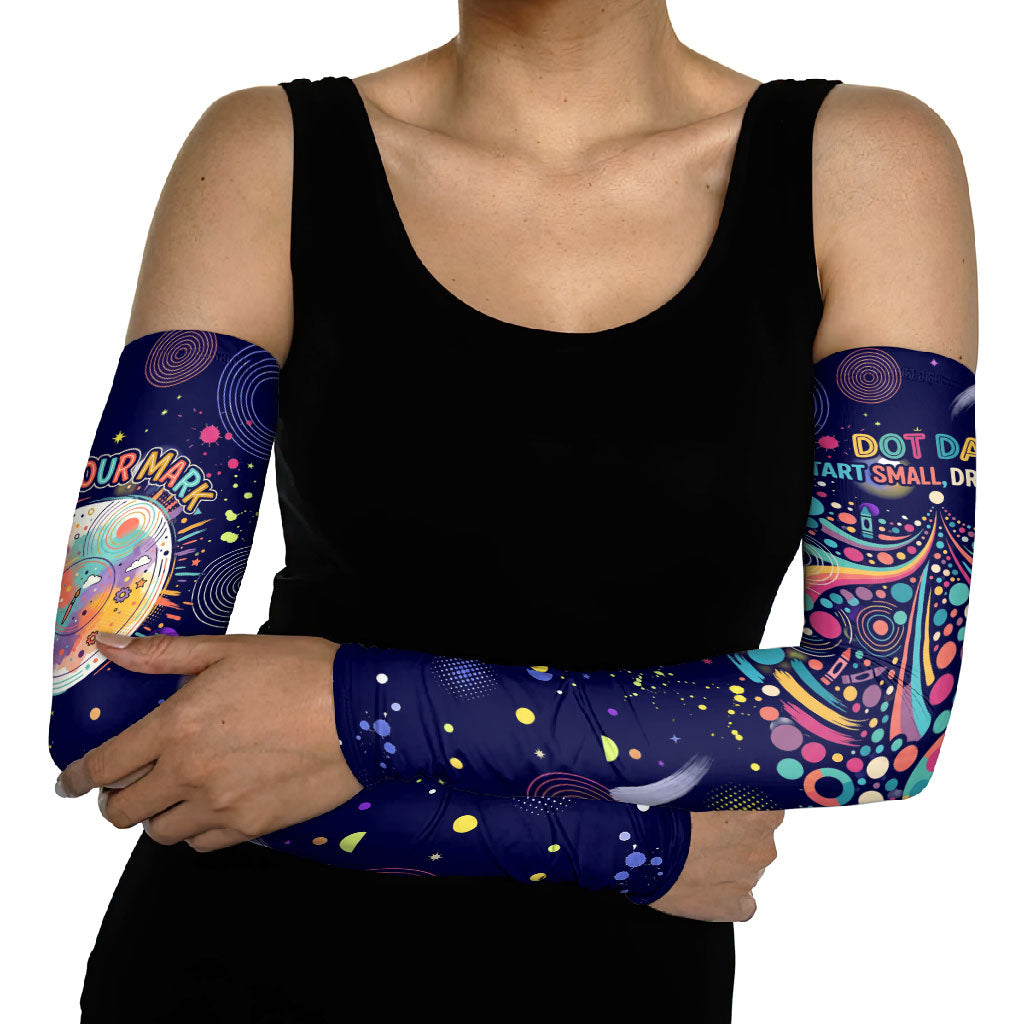 Dot Day Make Your Mark Arm Sleeves Colorful Celestial Watercolor Circles And Swirling Polka Dots
