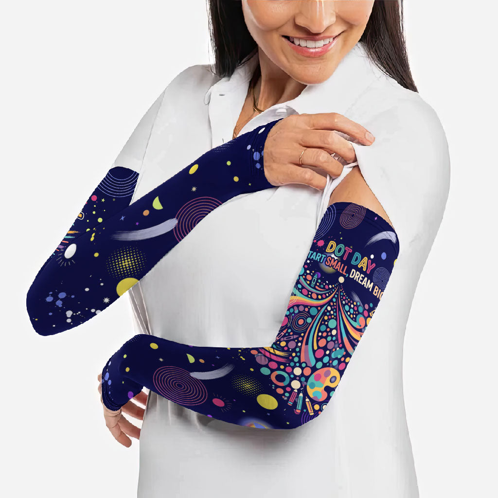 Dot Day Make Your Mark Arm Sleeves Colorful Celestial Watercolor Circles And Swirling Polka Dots