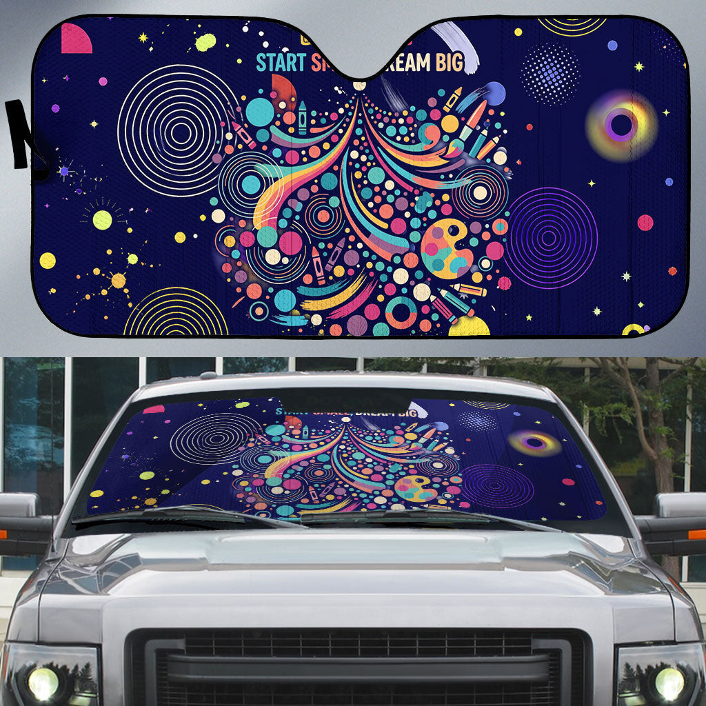 Dot Day Make Your Mark Auto Sun Shade Colorful Celestial Watercolor Circles And Swirling Polka Dots