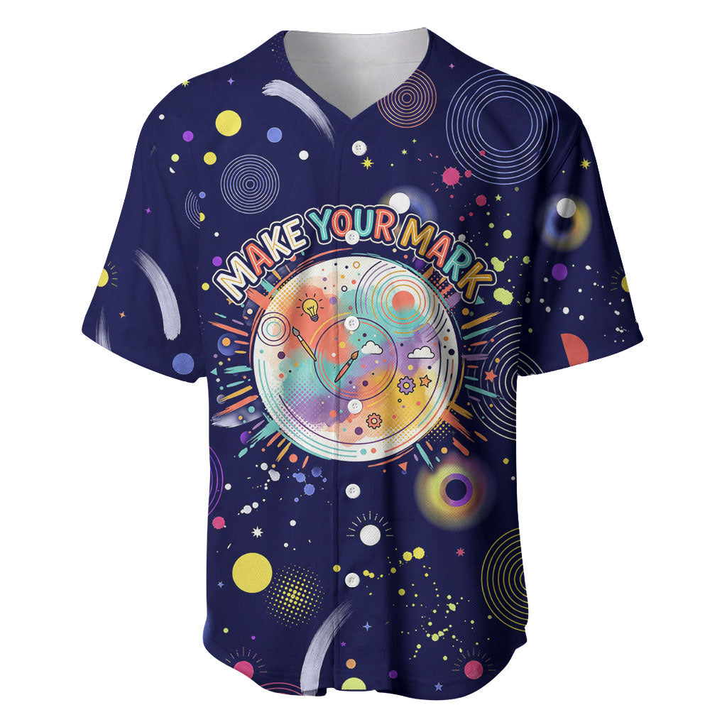 Dot Day Make Your Mark Baseball Jersey Colorful Celestial Watercolor Circles And Swirling Polka Dots