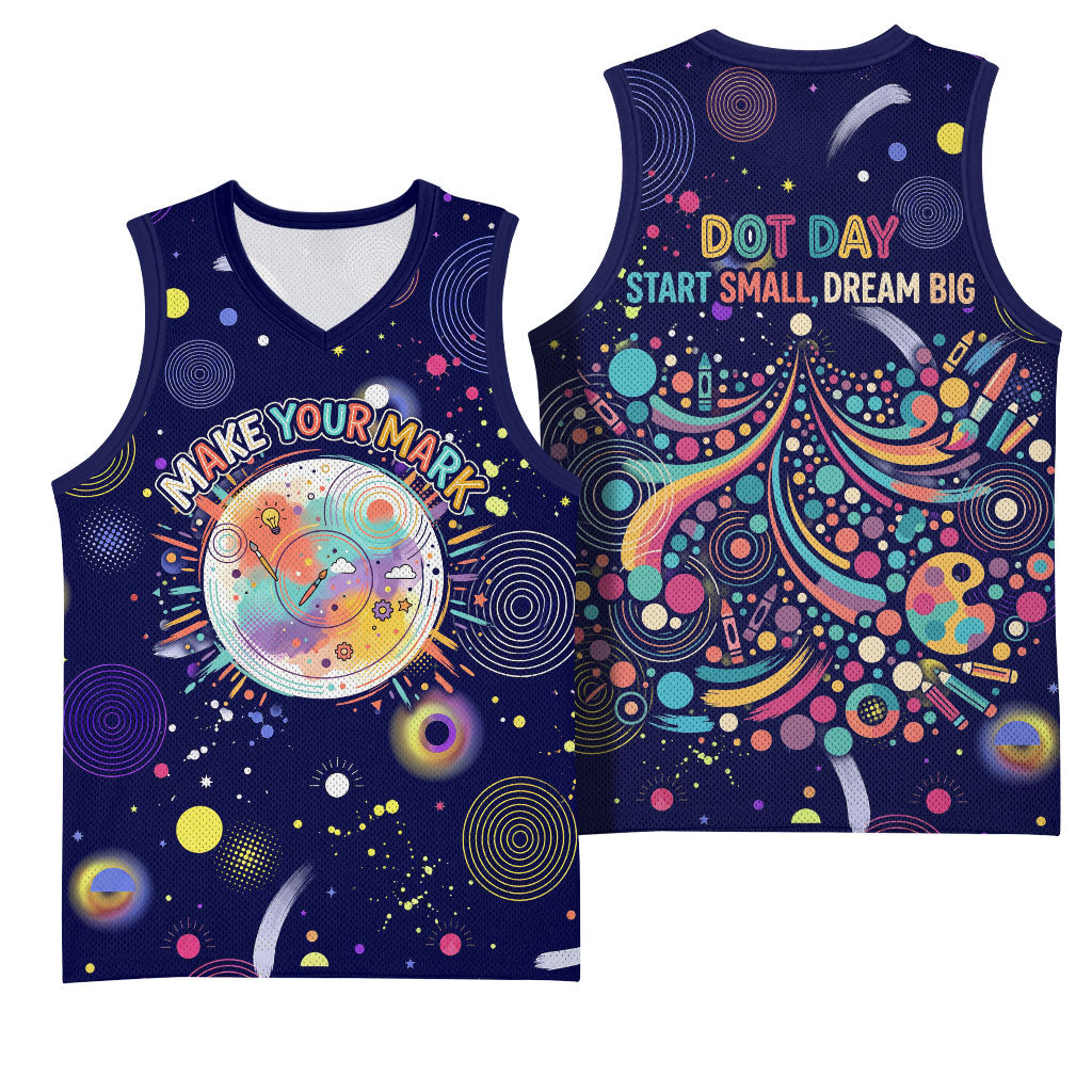 Dot Day Make Your Mark Basketball Jersey Colorful Celestial Watercolor Circles And Swirling Polka Dots