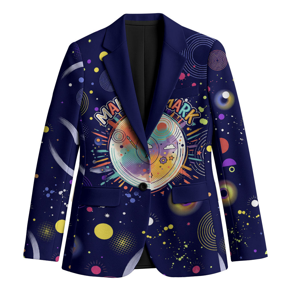 Dot Day Make Your Mark Blazer Colorful Celestial Watercolor Circles And Swirling Polka Dots