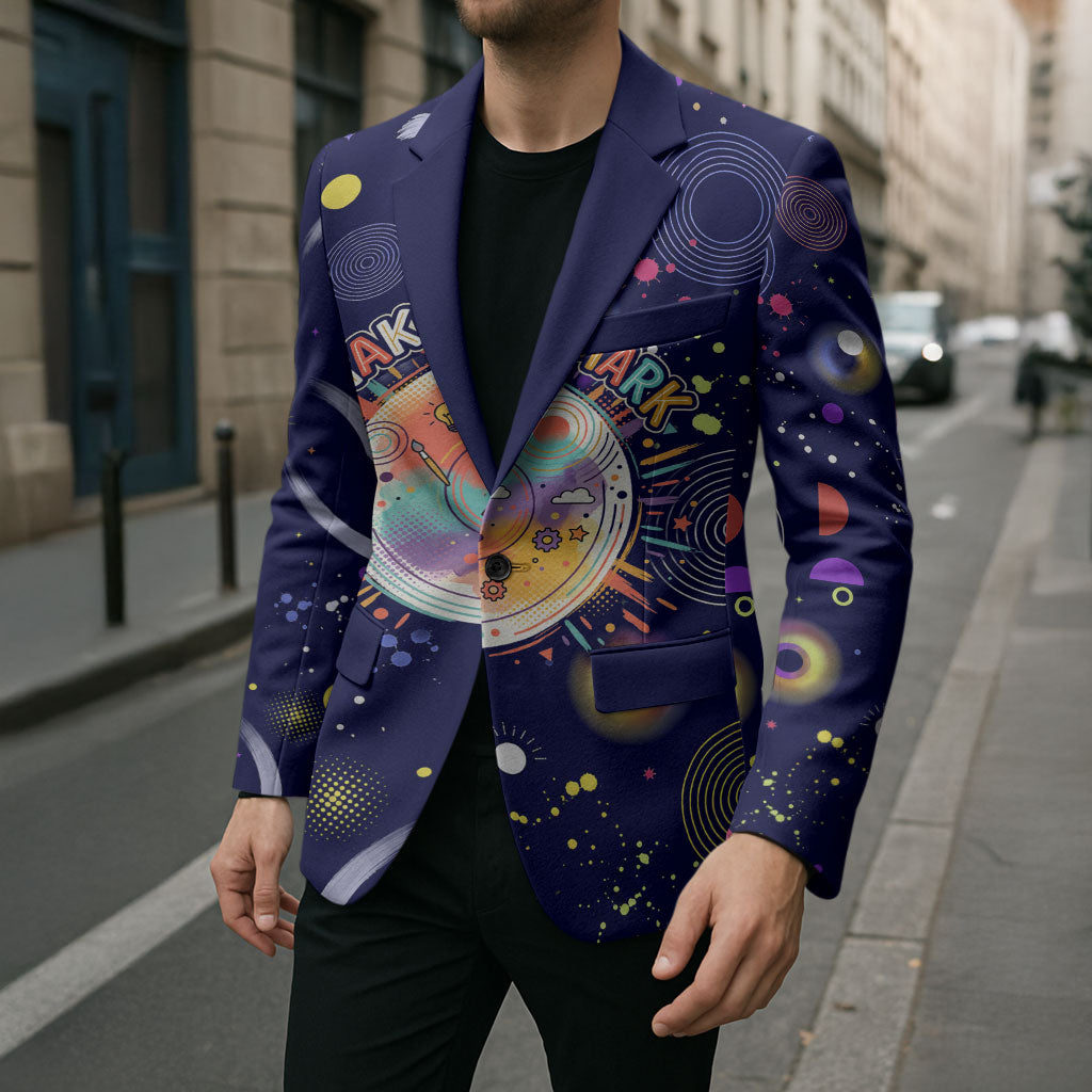 Dot Day Make Your Mark Blazer Colorful Celestial Watercolor Circles And Swirling Polka Dots