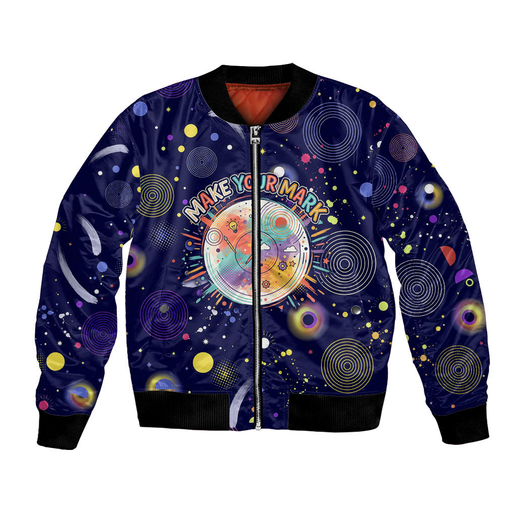 Dot Day Make Your Mark Bomber Jacket Colorful Celestial Watercolor Circles And Swirling Polka Dots
