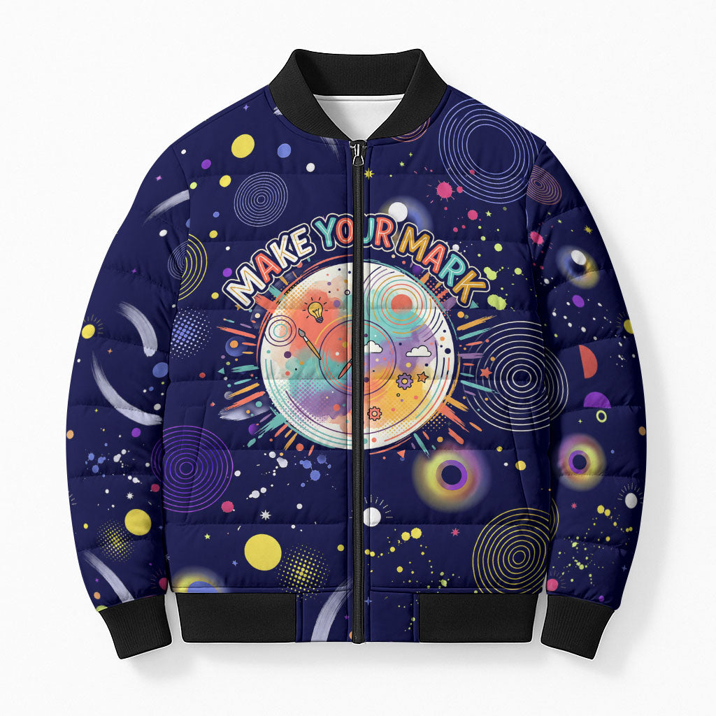 Dot Day Make Your Mark Bomber Puffer Jacket Colorful Celestial Watercolor Circles And Swirling Polka Dots