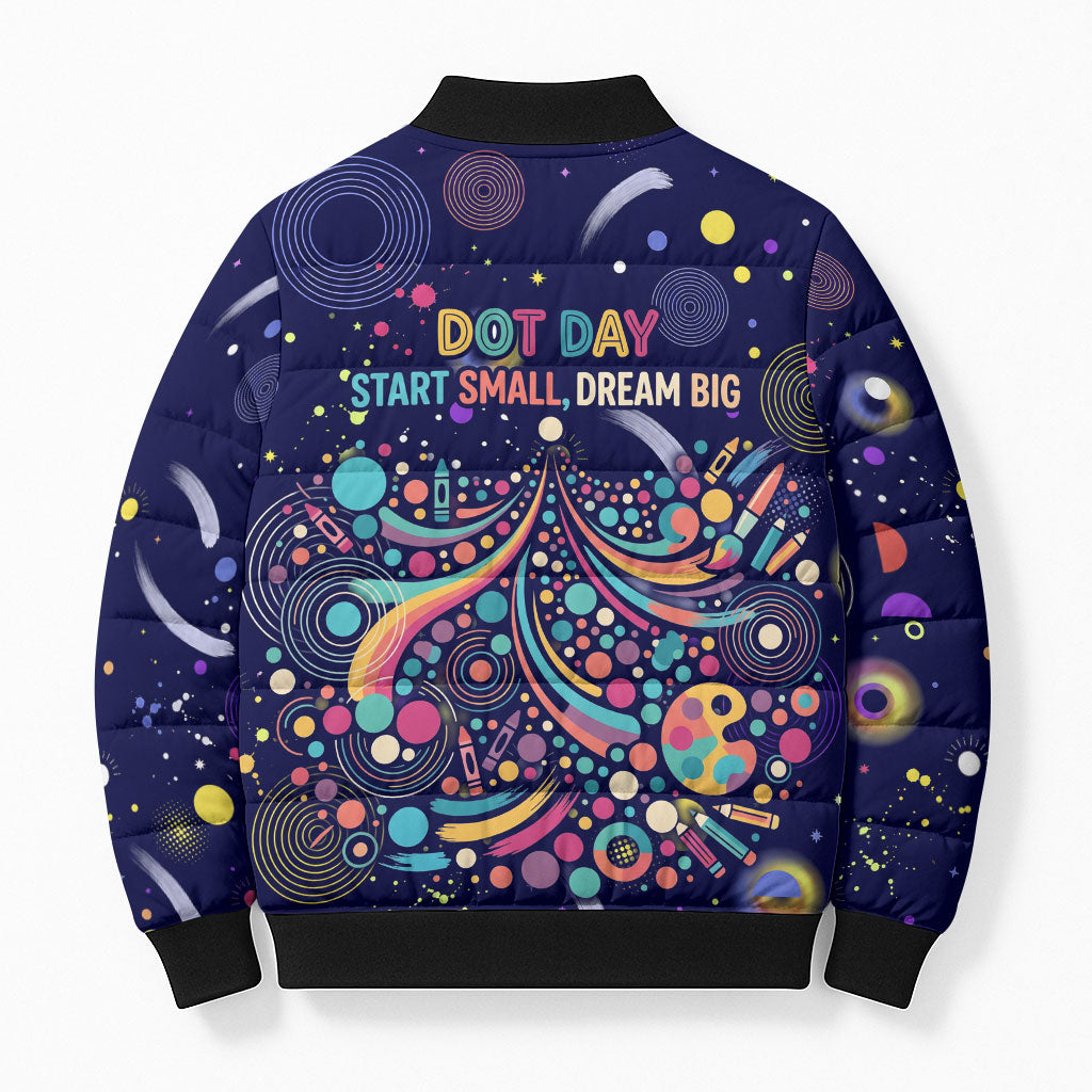Dot Day Make Your Mark Bomber Puffer Jacket Colorful Celestial Watercolor Circles And Swirling Polka Dots