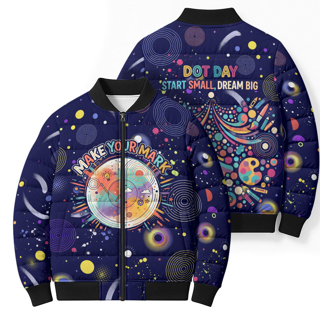 Dot Day Make Your Mark Bomber Puffer Jacket Colorful Celestial Watercolor Circles And Swirling Polka Dots