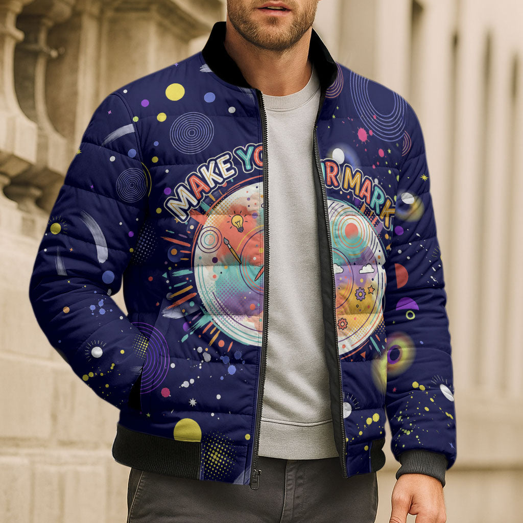 Dot Day Make Your Mark Bomber Puffer Jacket Colorful Celestial Watercolor Circles And Swirling Polka Dots