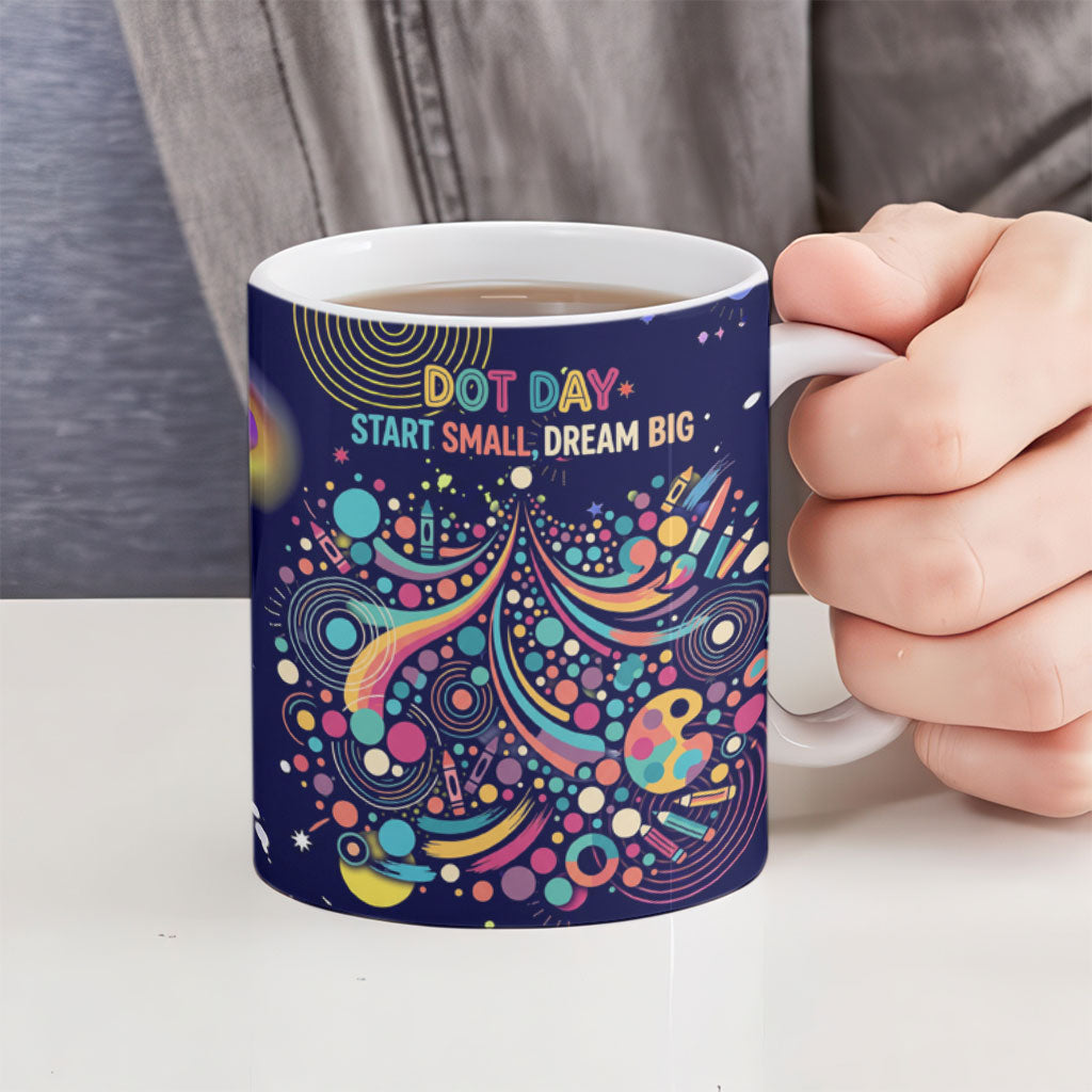 Dot Day Make Your Mark Ceramic Mug Colorful Celestial Watercolor Circles And Swirling Polka Dots