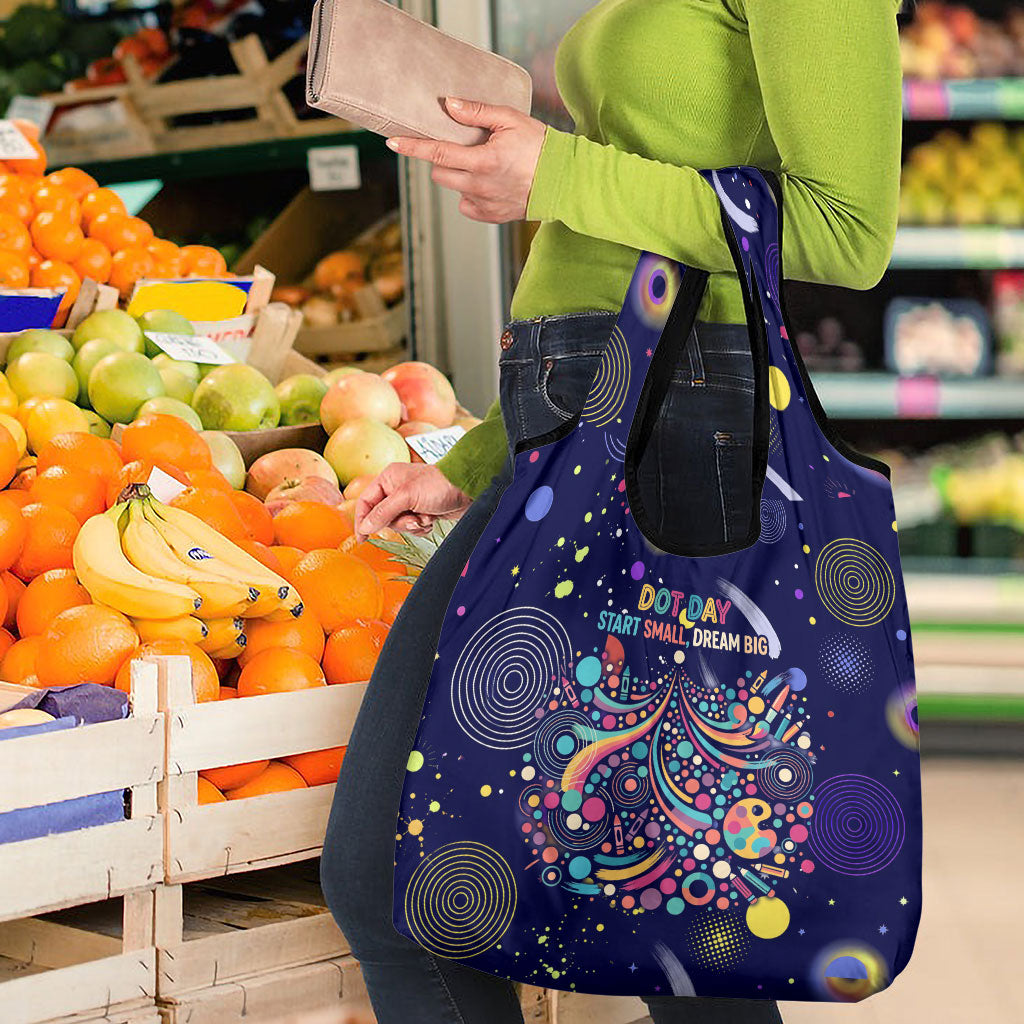 Dot Day Make Your Mark Grocery Bag Colorful Celestial Watercolor Circles And Swirling Polka Dots