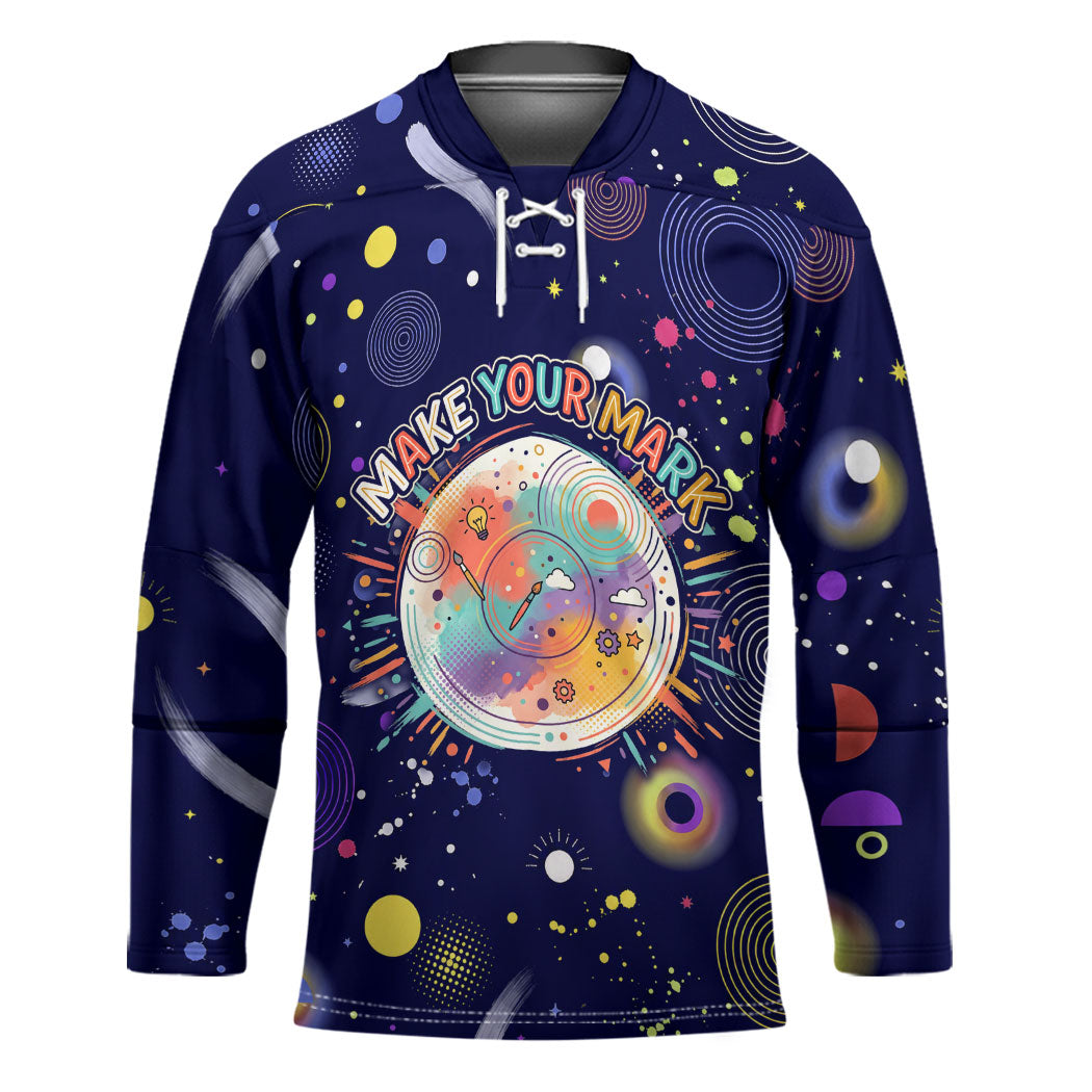 Dot Day Make Your Mark Hockey Jersey Colorful Celestial Watercolor Circles And Swirling Polka Dots