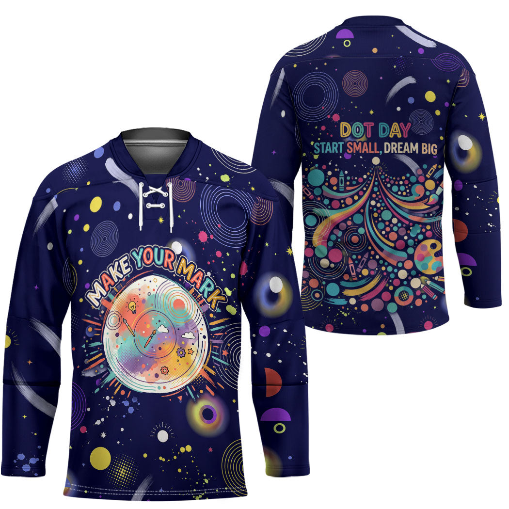 Dot Day Make Your Mark Hockey Jersey Colorful Celestial Watercolor Circles And Swirling Polka Dots