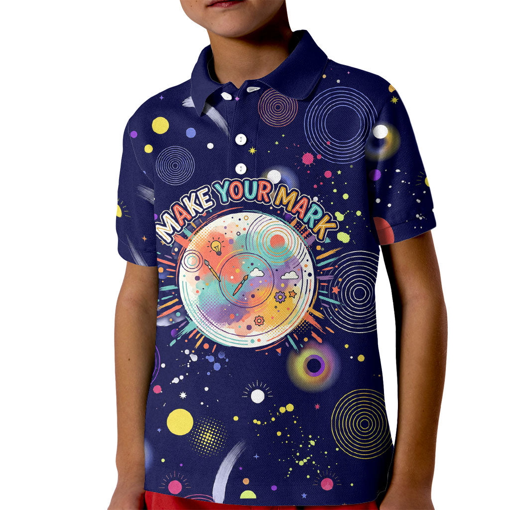 Dot Day Make Your Mark Kid Polo Shirt Colorful Celestial Watercolor Circles And Swirling Polka Dots