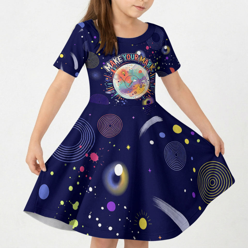 Dot Day Make Your Mark Kid Short Sleeve Dress Colorful Celestial Watercolor Circles And Swirling Polka Dots