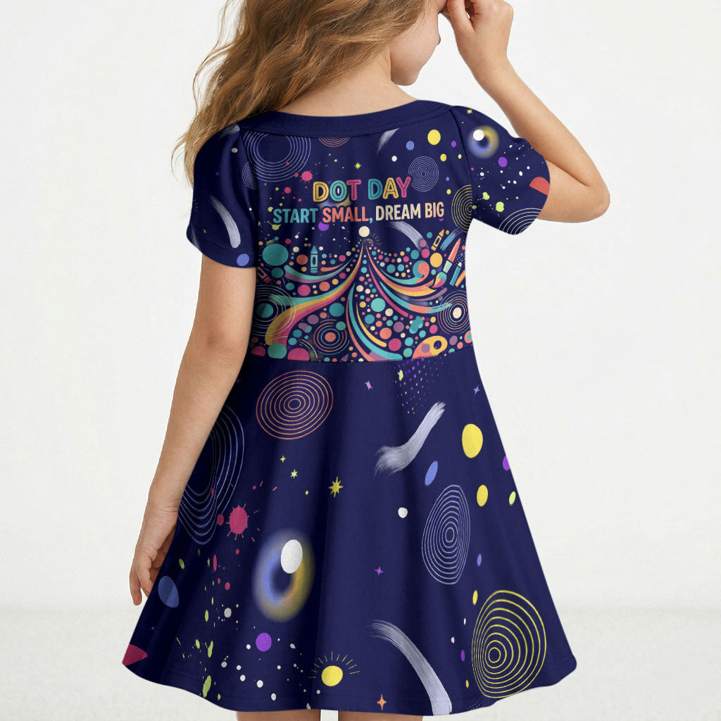 Dot Day Make Your Mark Kid Short Sleeve Dress Colorful Celestial Watercolor Circles And Swirling Polka Dots