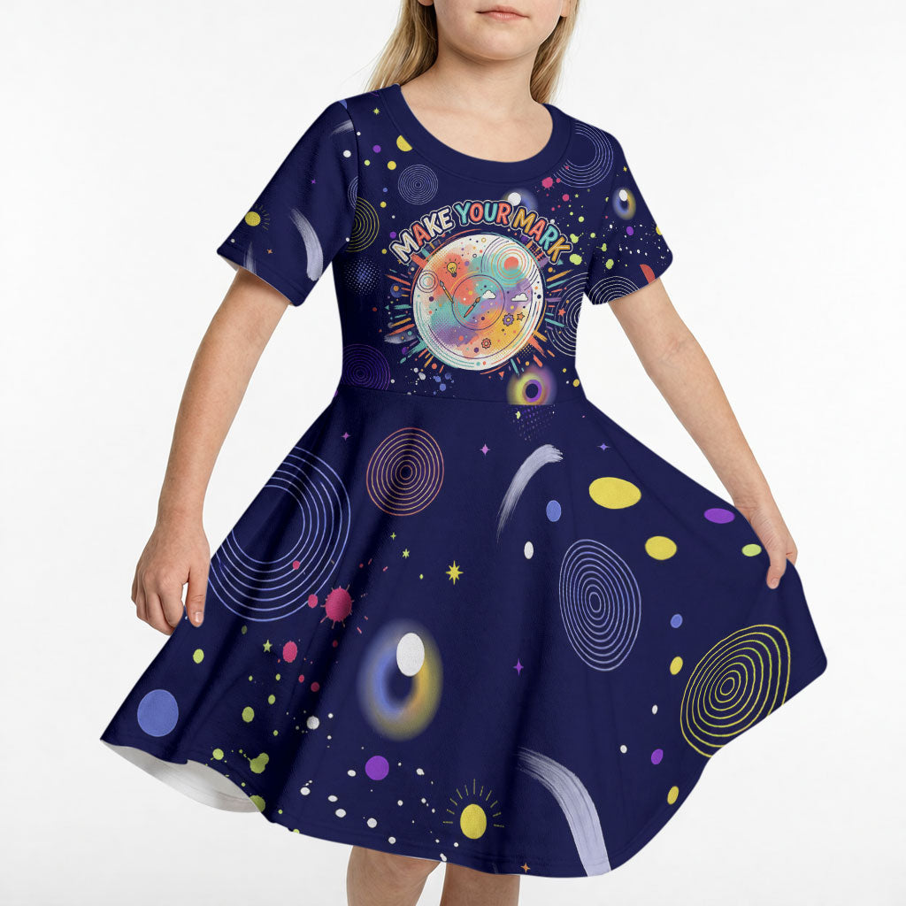 Dot Day Make Your Mark Kid Short Sleeve Dress Colorful Celestial Watercolor Circles And Swirling Polka Dots