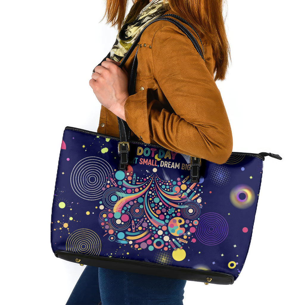 Dot Day Make Your Mark Leather Tote Bag Colorful Celestial Watercolor Circles And Swirling Polka Dots