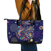 Dot Day Make Your Mark Leather Tote Bag Colorful Celestial Watercolor Circles And Swirling Polka Dots
