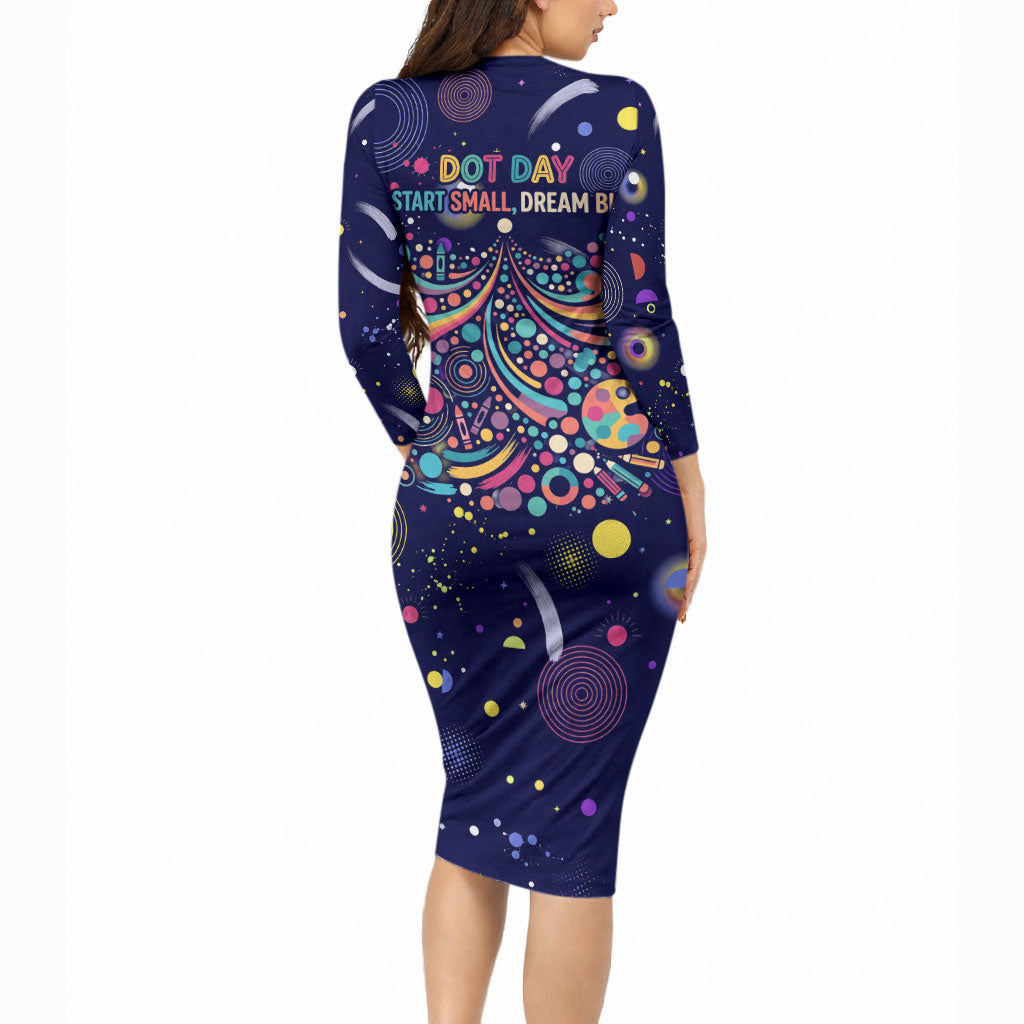 Dot Day Make Your Mark Long Sleeve Bodycon Dress Colorful Celestial Watercolor Circles And Swirling Polka Dots